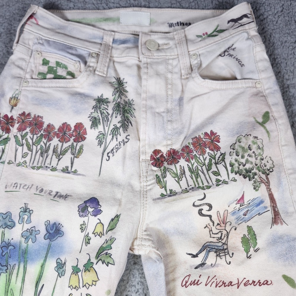 MOTHER High Waisted Rider Skimp Moto-Rabbit Jeans Size 24 Retail $278 - Picture 2 of 16